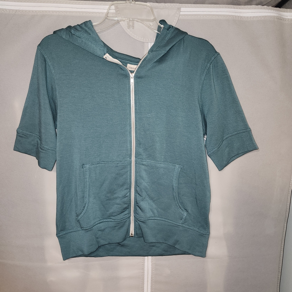 Women's Teal Short-Sleeve Zip Hoodie Jacket